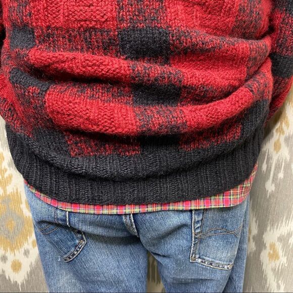 Polo Ralph Lauren Vintage Hand Knit Red & Black Multi Wool V-Neck L/S Sweater - Picture 13 of 16